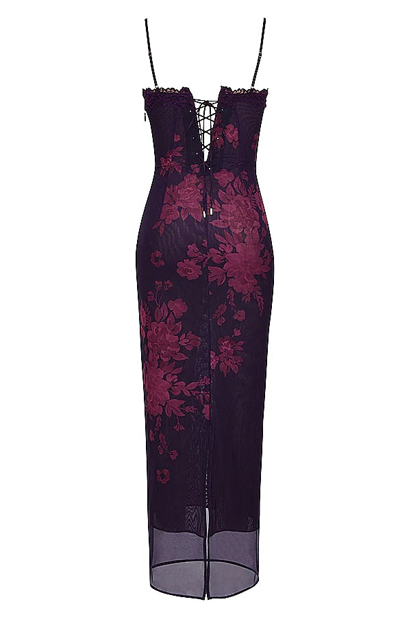 grape floral print maxi dress