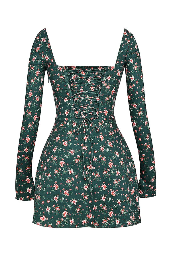 green floral corset mini dress