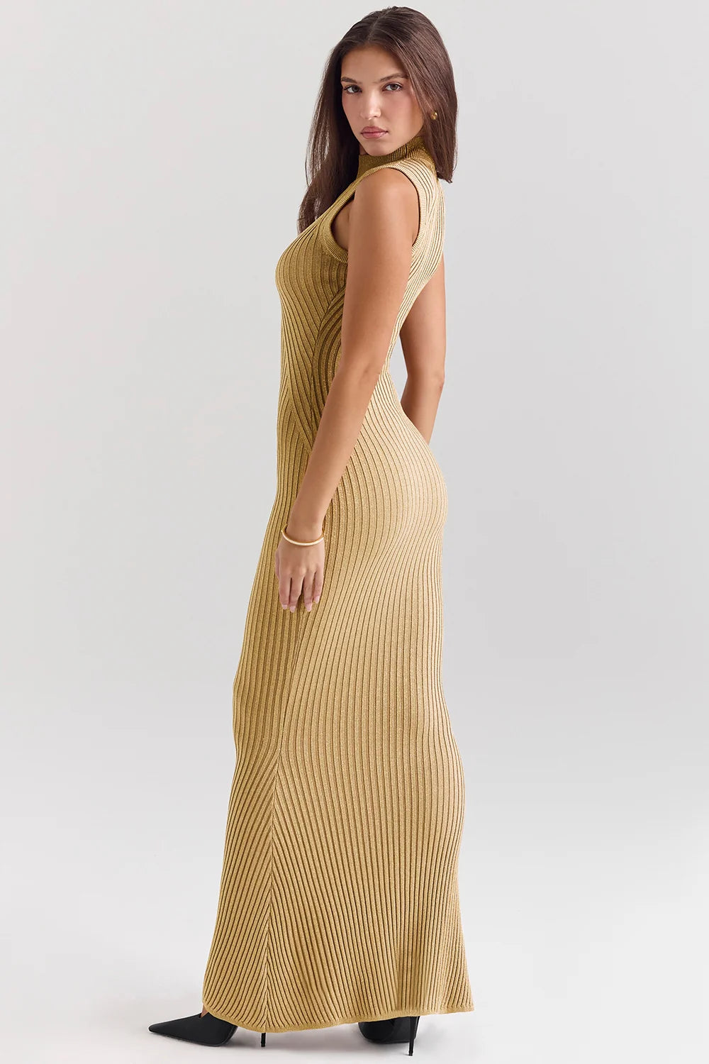 gold metallic maxi dress