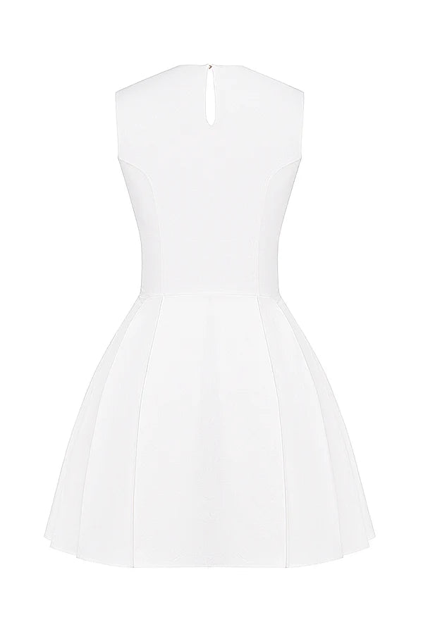 white pleated cotton mini dress