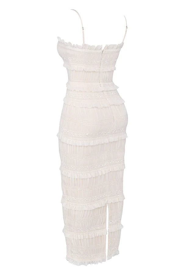 ivory sequin pleat maxi dress