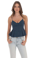 Pinstripe Pleated Flare Top in Navy