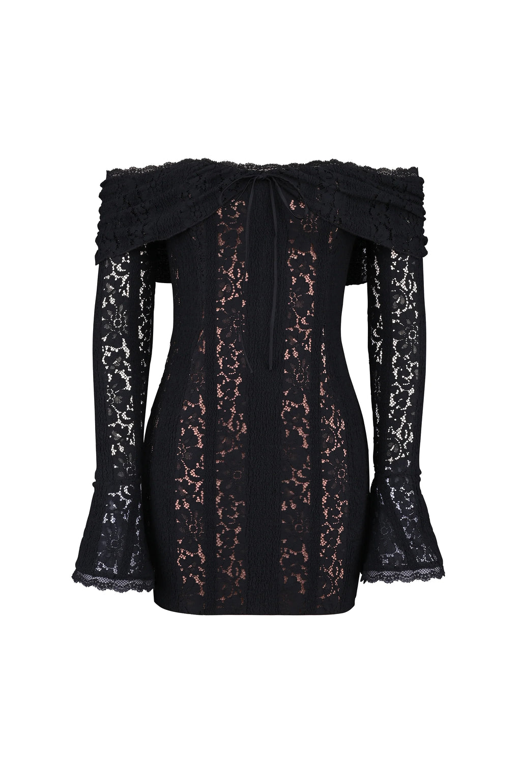 black floral lace off shoulder mini dress