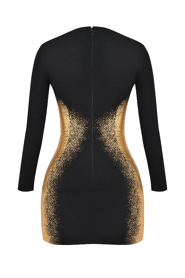 black & gold foil print mini dress