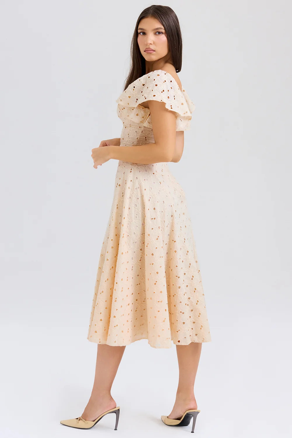 cream tea broderie anglais midi dress