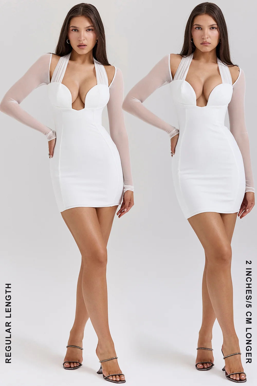 white plunge mini dress