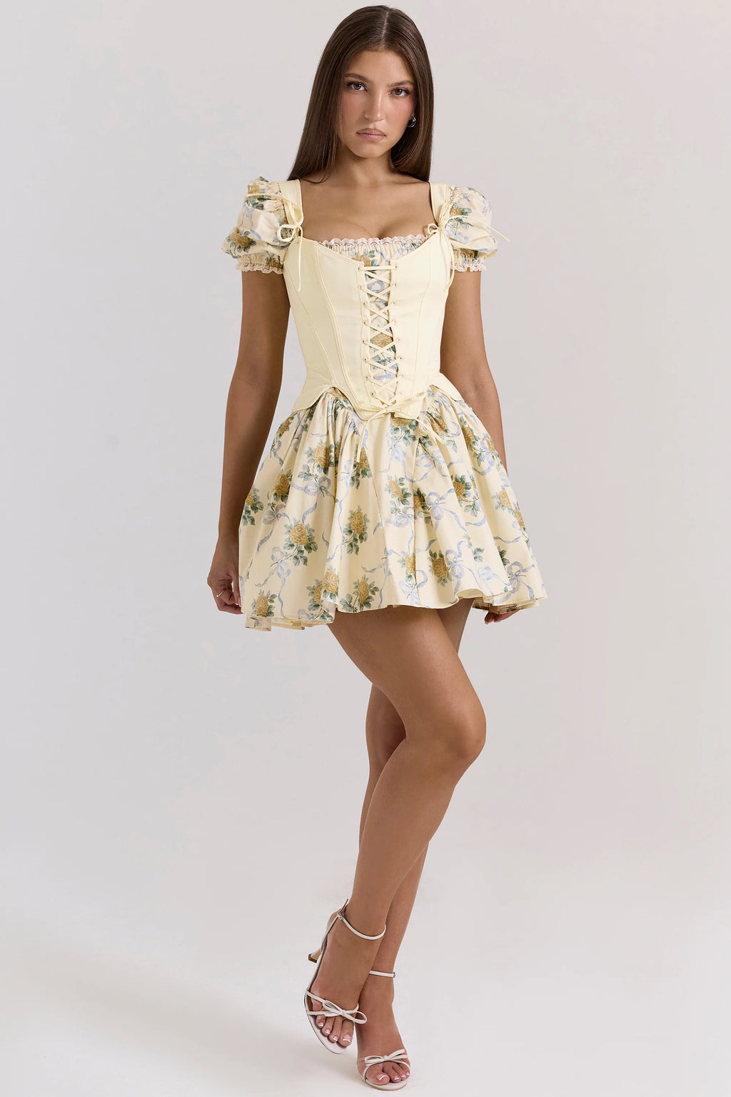 lemon rose print cotton mini dress