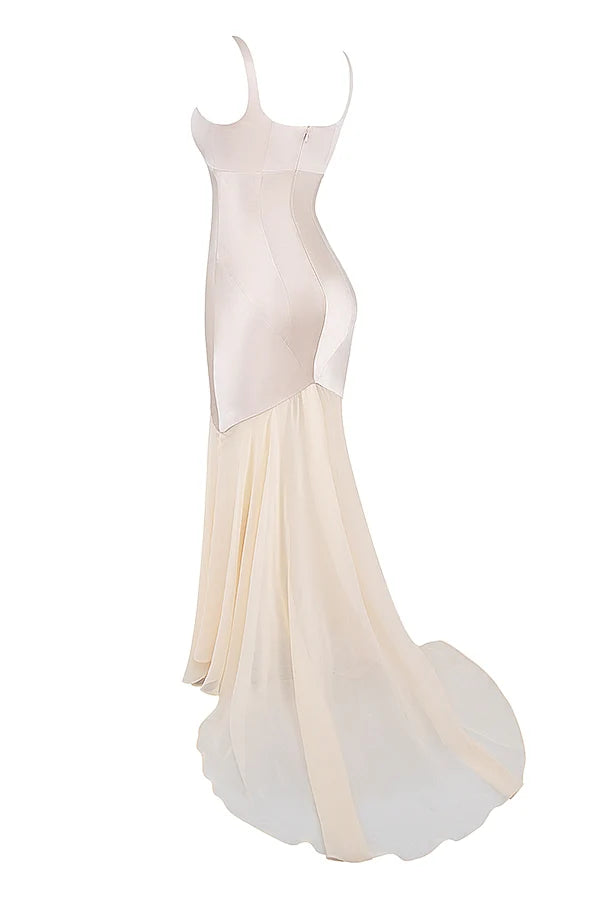 champagne chiffon floor length gown