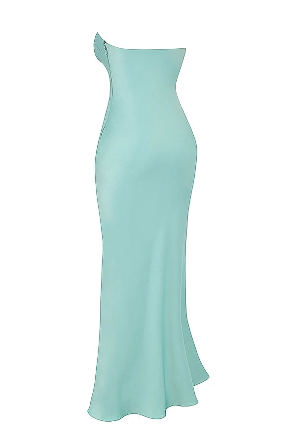 jade satin strapless maxi dress