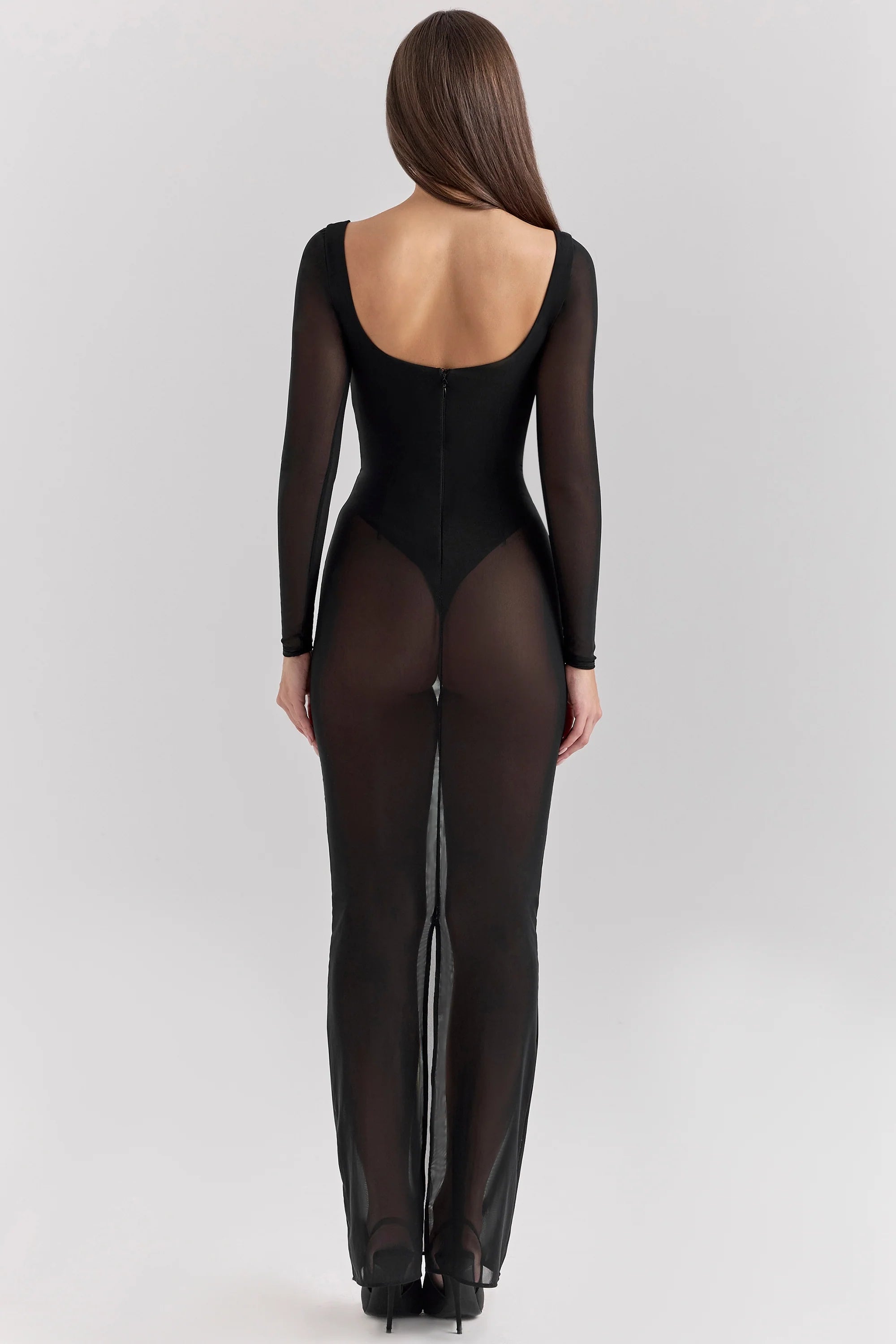 black mesh maxi dress with bodysuit