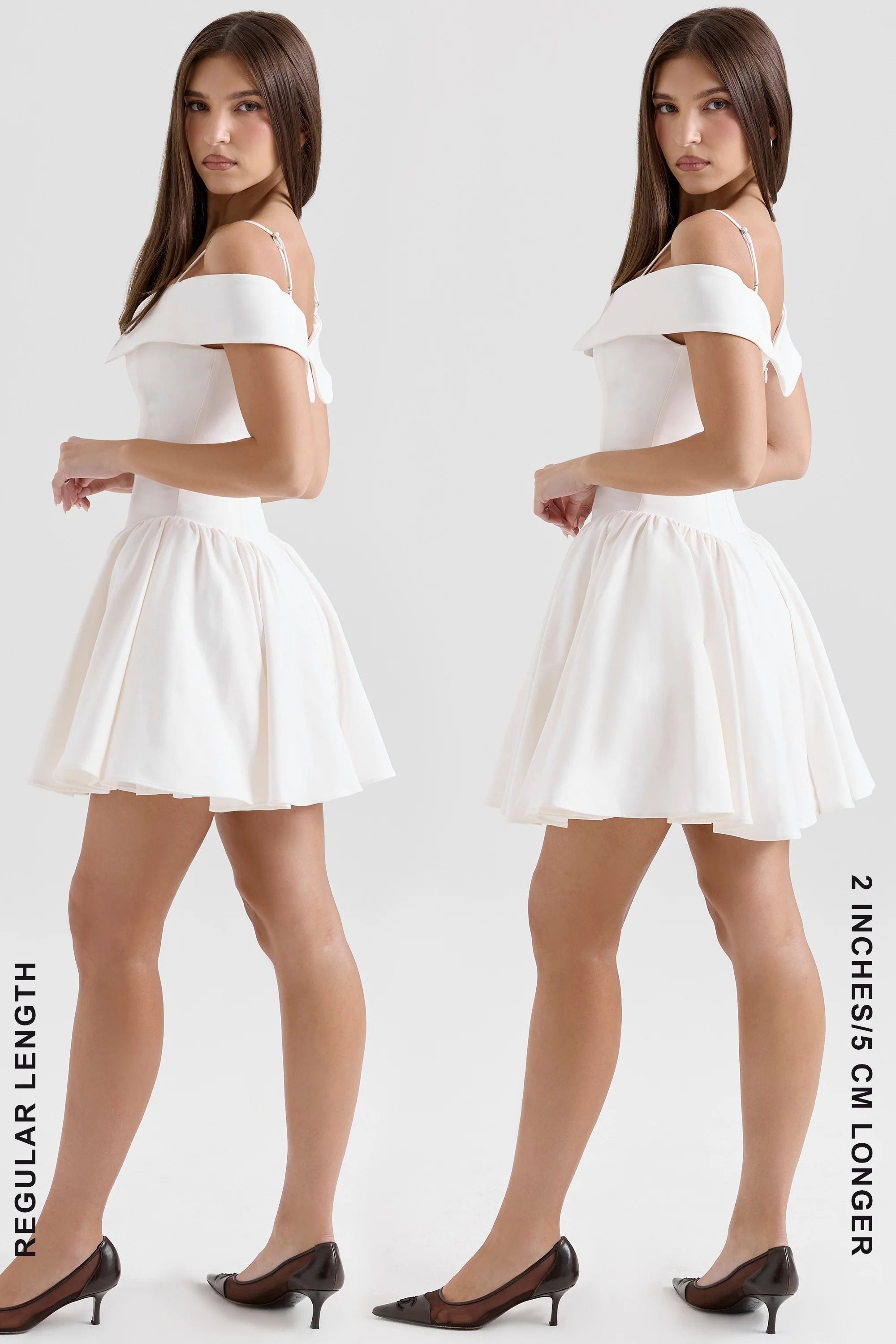 white twill off shoulder mini dress