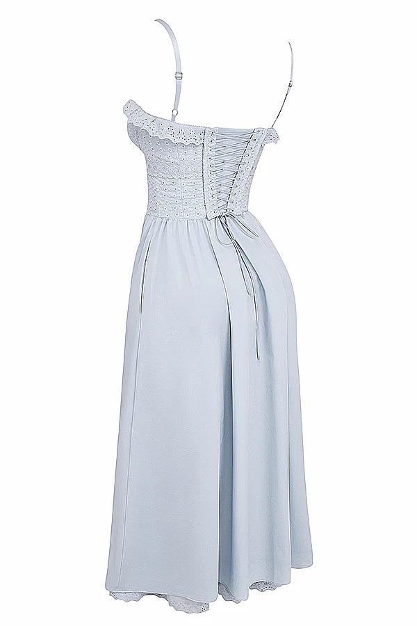 soft blue cotton broderie anglais midi sundress