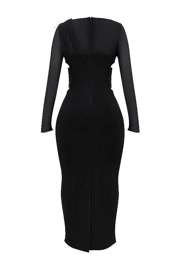 black plunge maxi dress
