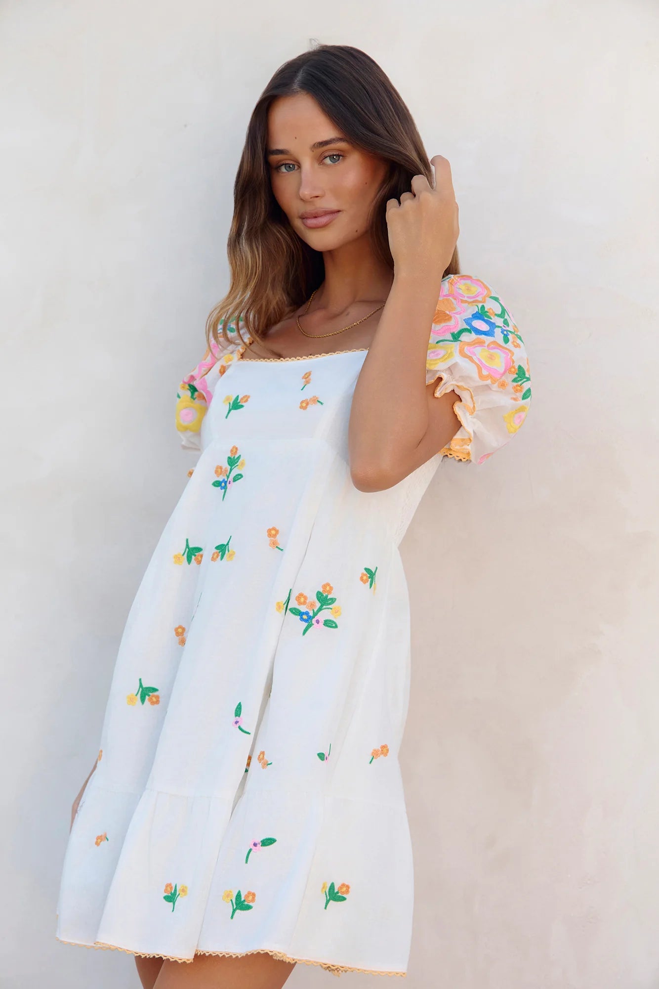 Field Of Blooms Mini Dress White