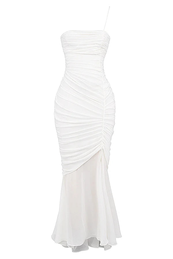 ivory ruched maxi dress