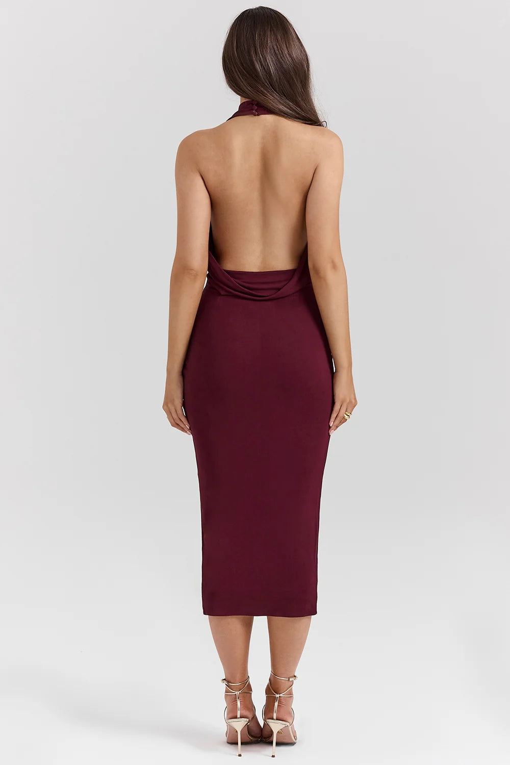merlot draped midi dress