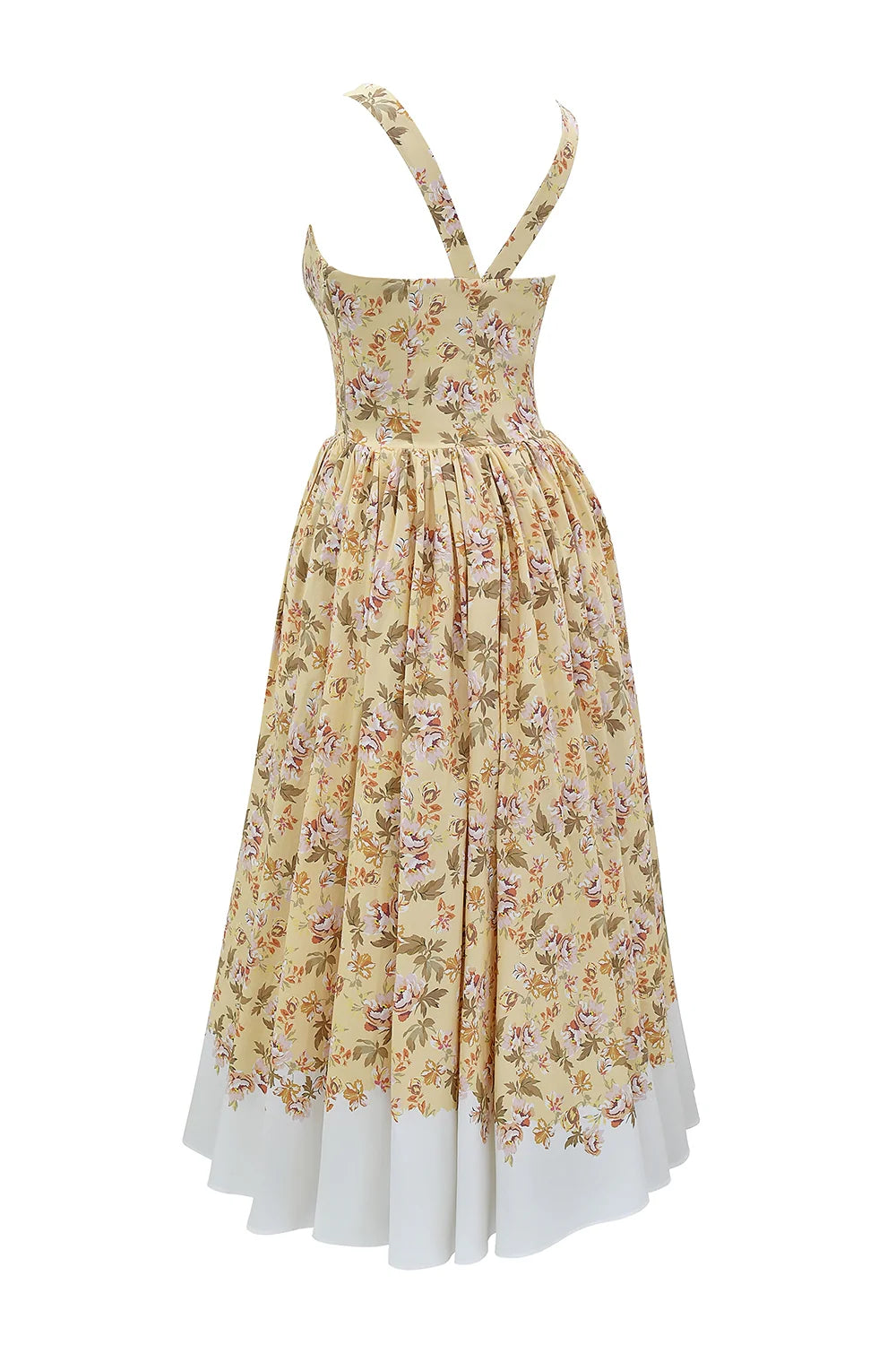 honeyflower print gathered cotton midi dress
