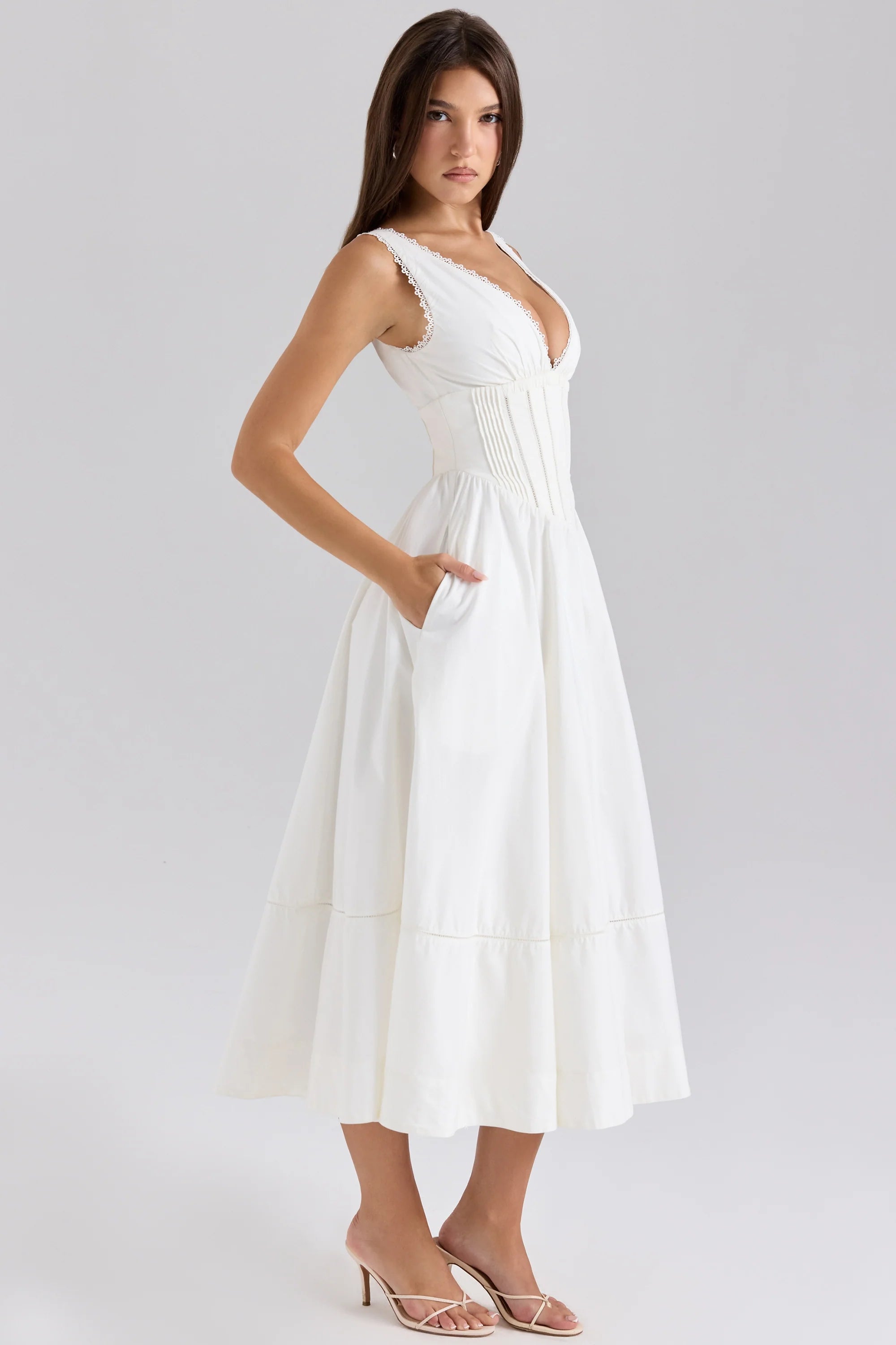 white stretch cotton midi sundress
