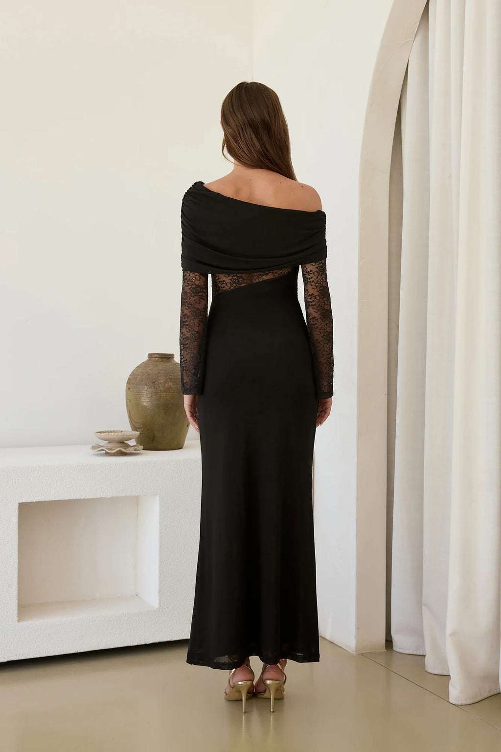 Camille Off Shoulder Mesh Maxi Dress Black