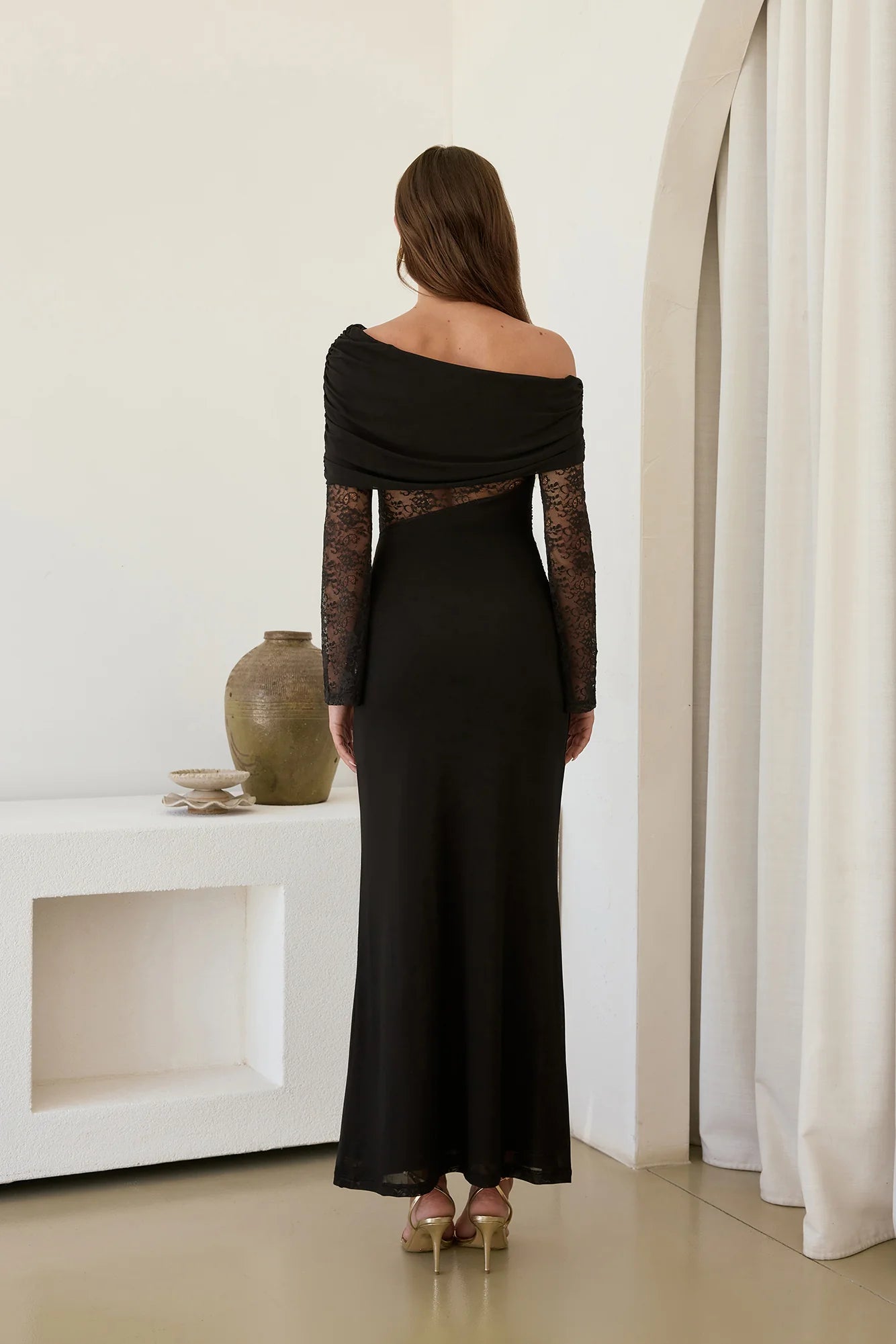 Camille Off Shoulder Mesh Maxi Dress Black