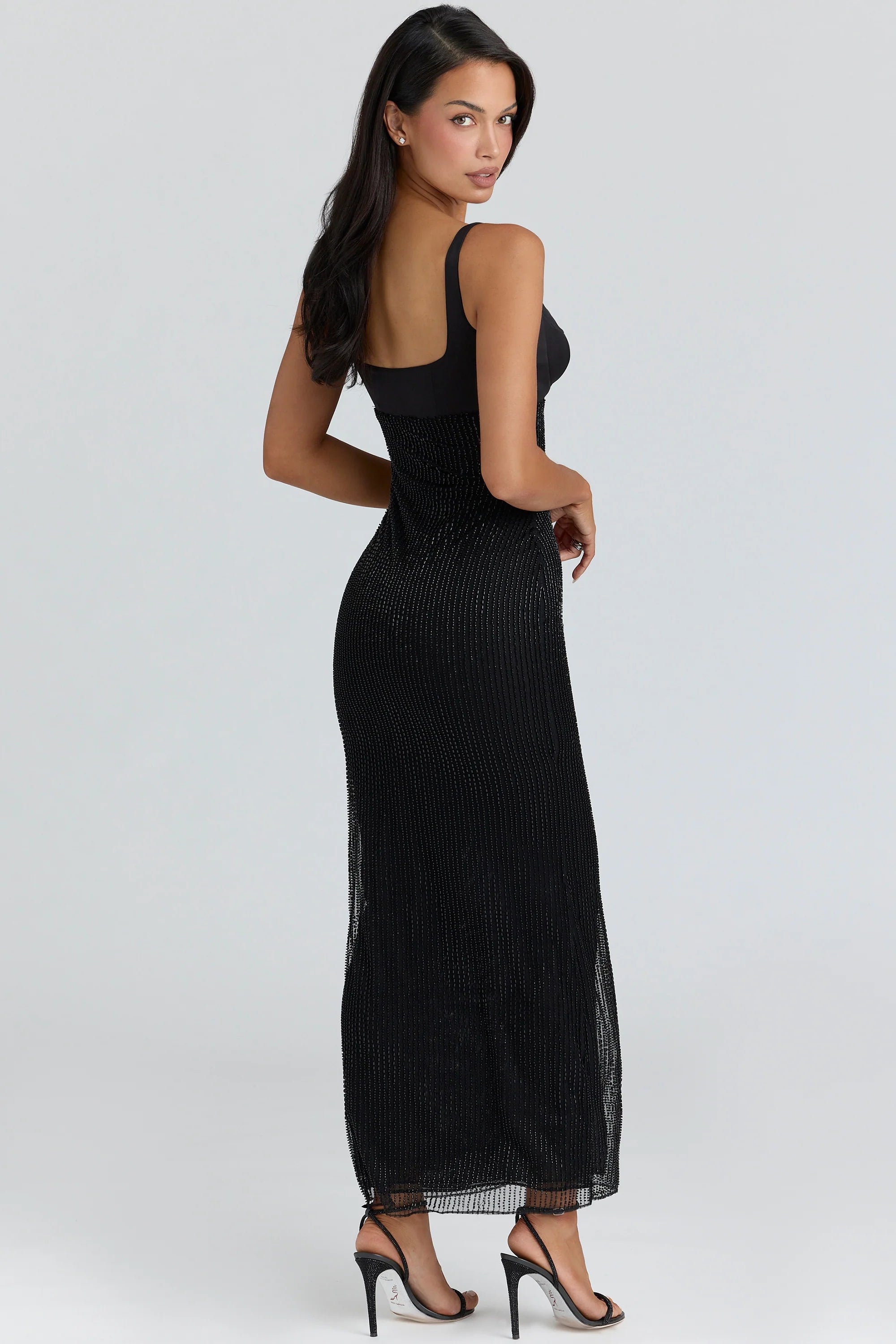 black hand beaded embellished maxi dress - limited edition