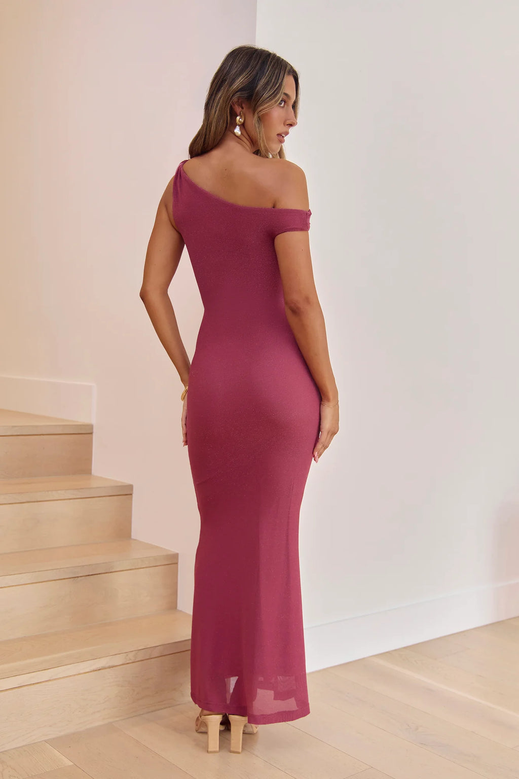 Hear The Stars Off Shoulder Maxi Dress Plum