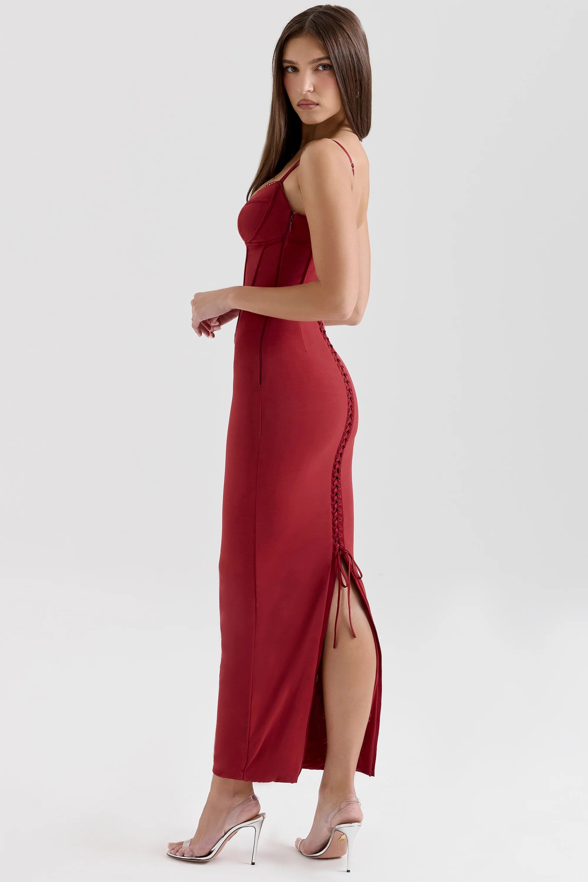 wine mesh bodycon maxi dress