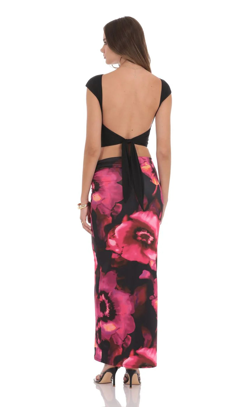 Floral Maxi Skirt in Pink