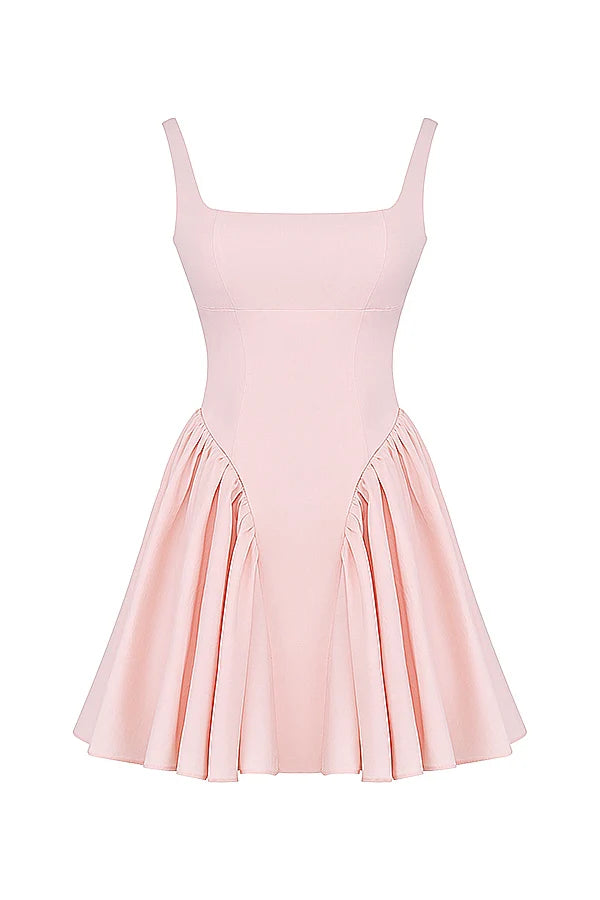 soft peach bow mini dress