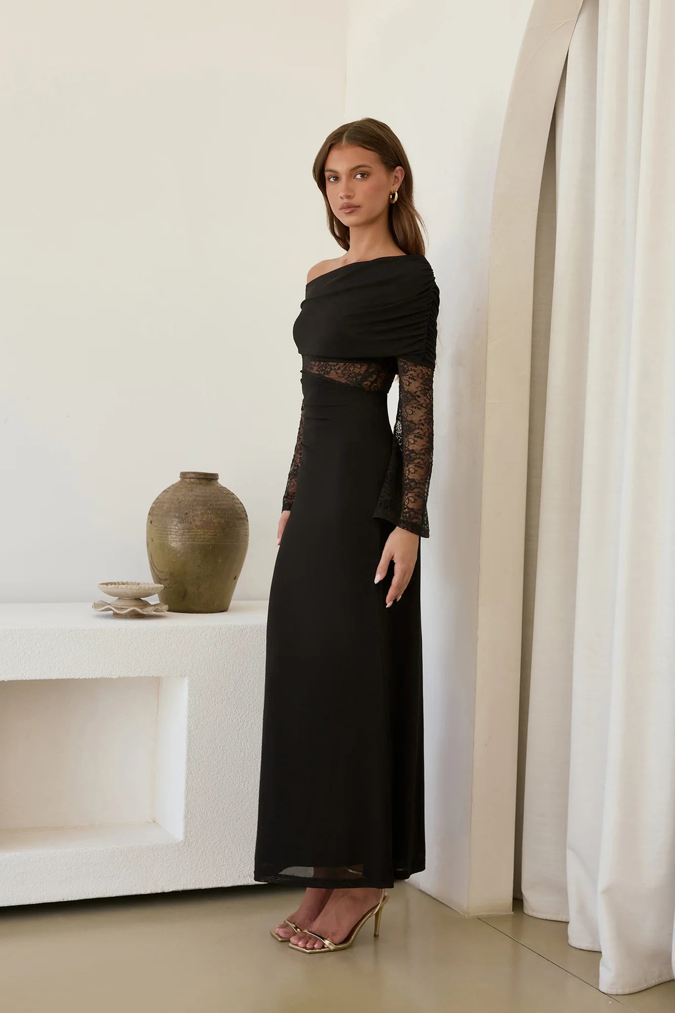 Camille Off Shoulder Mesh Maxi Dress Black