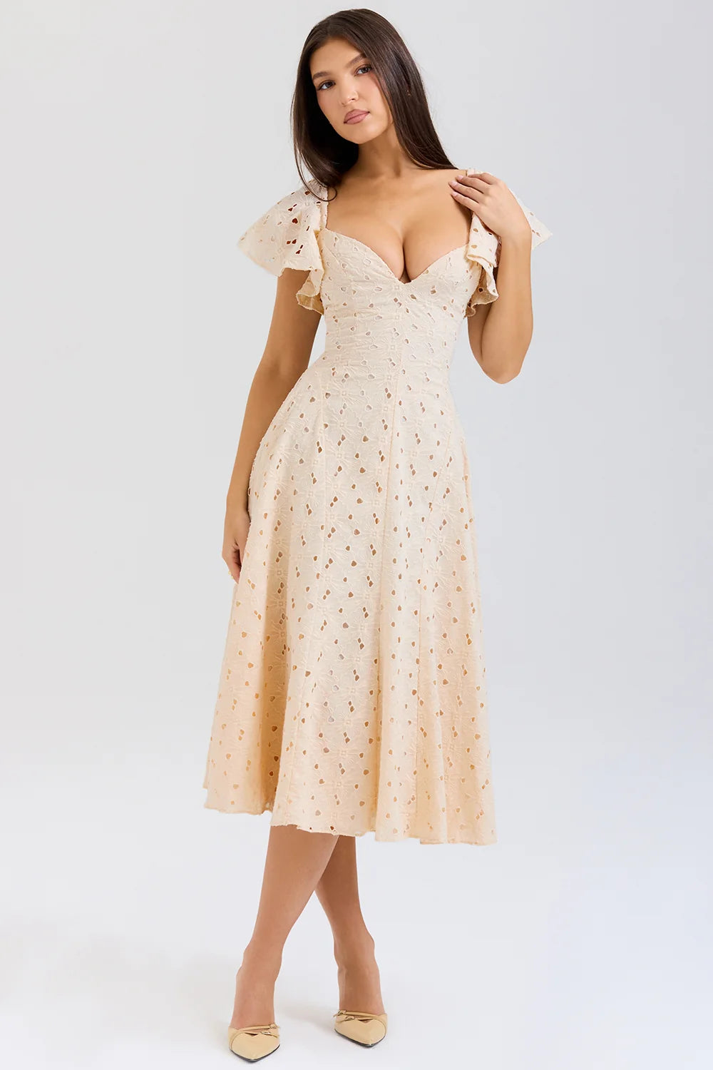 cream tea broderie anglais midi dress