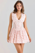 pink stretch cotton floral print mini dress