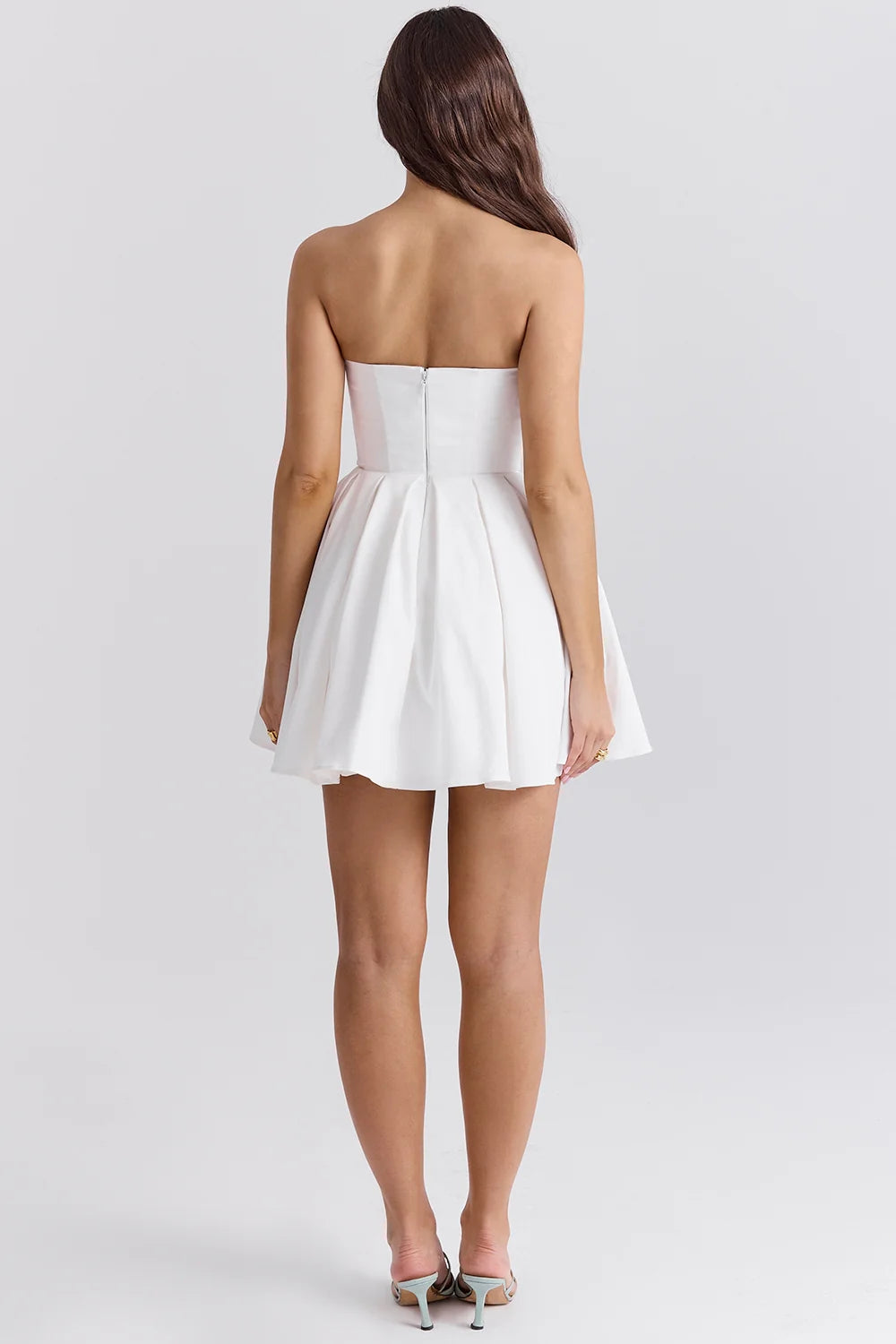 white strapless pleated mini dress