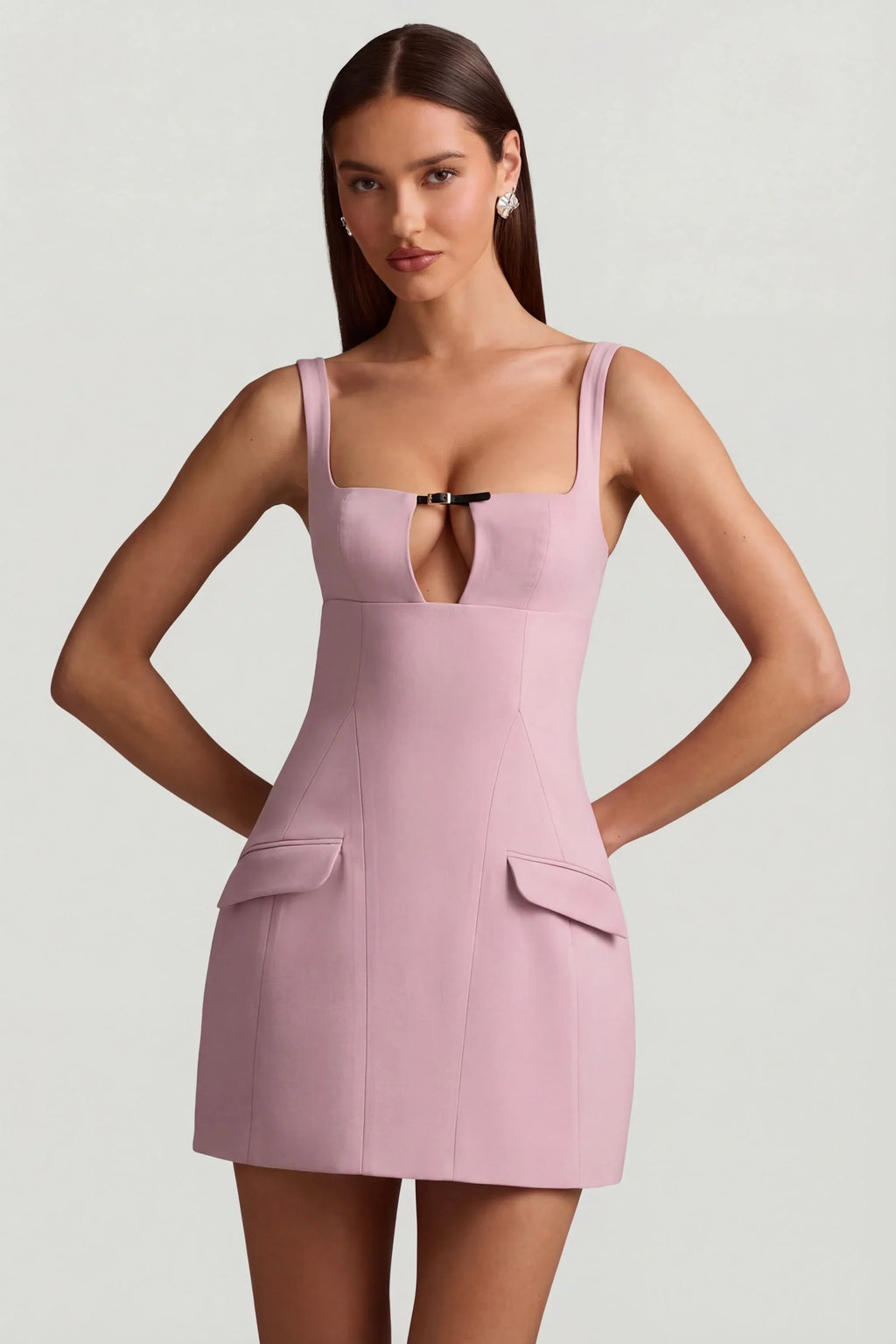 Cut-Out Structured A-Line Mini Dress in Mauve