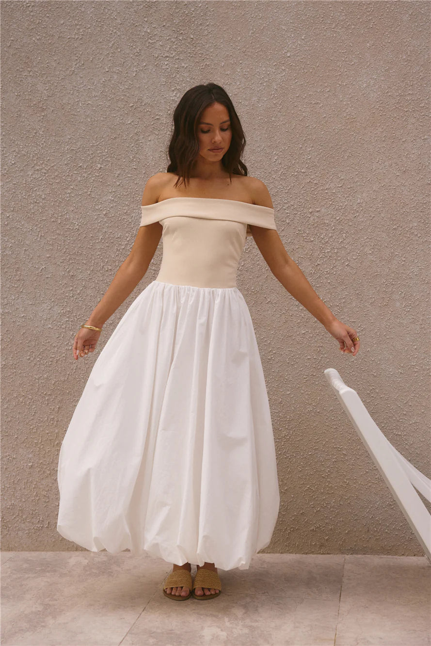 Sophisticated Nights Bubble Hem Maxi Dress White