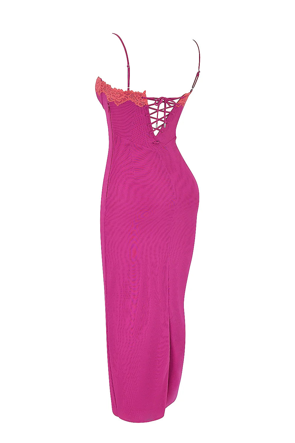 raspberry lace trimmed maxi dress