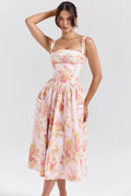 peach poppy print cotton midi sundress