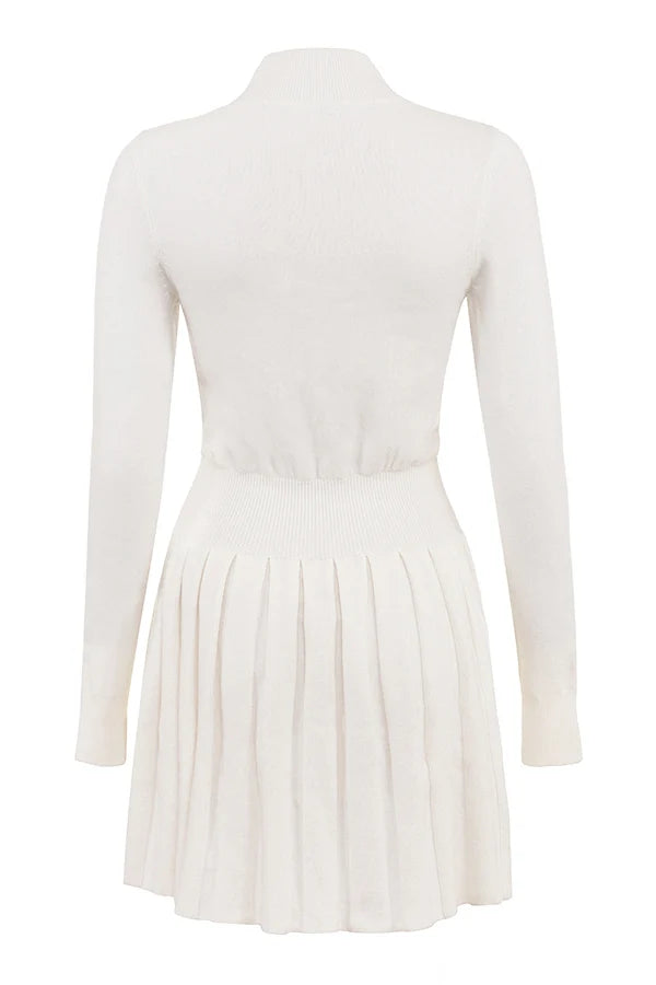 white cashmere blend pleated skated mini dress