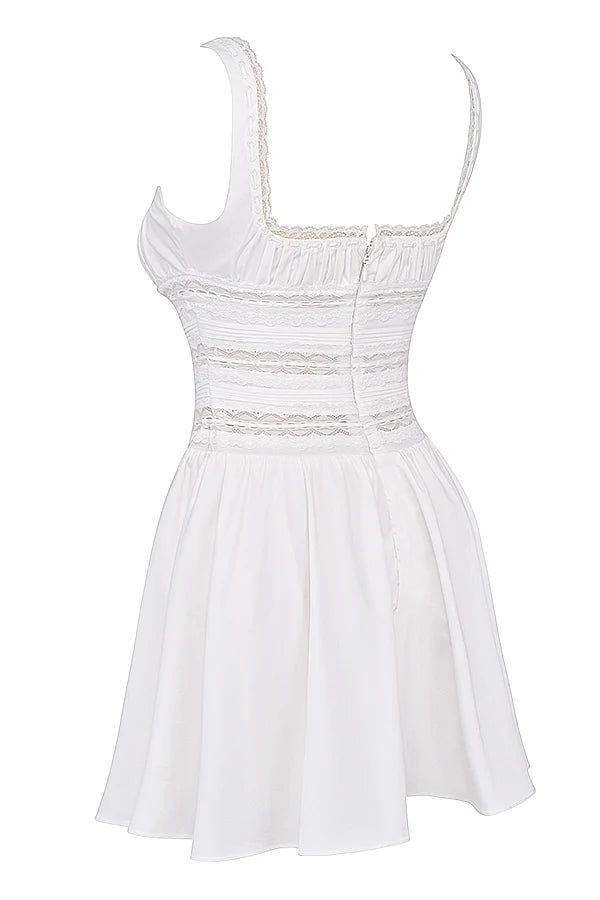 white lace trim mini dress