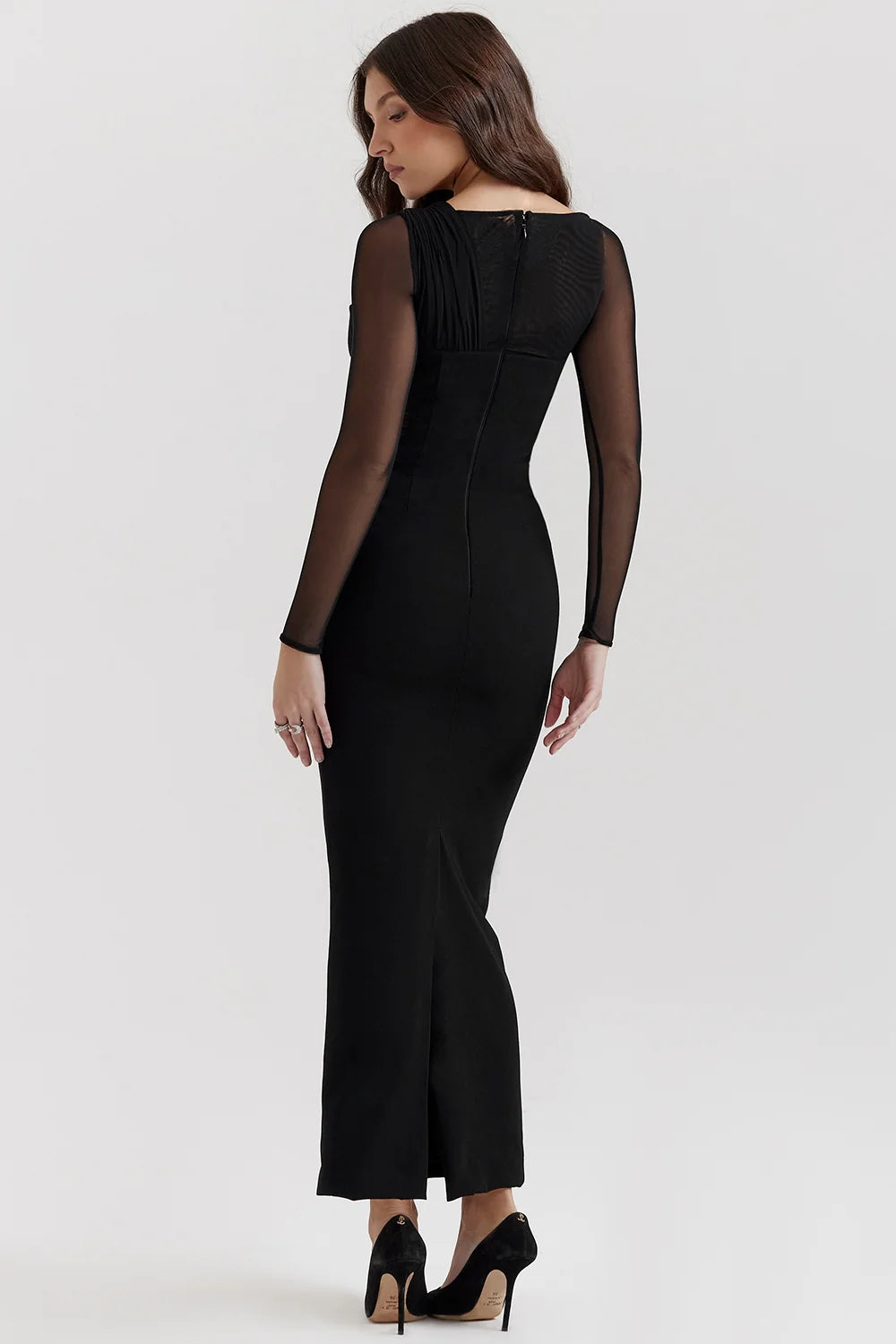 black plunge maxi dress