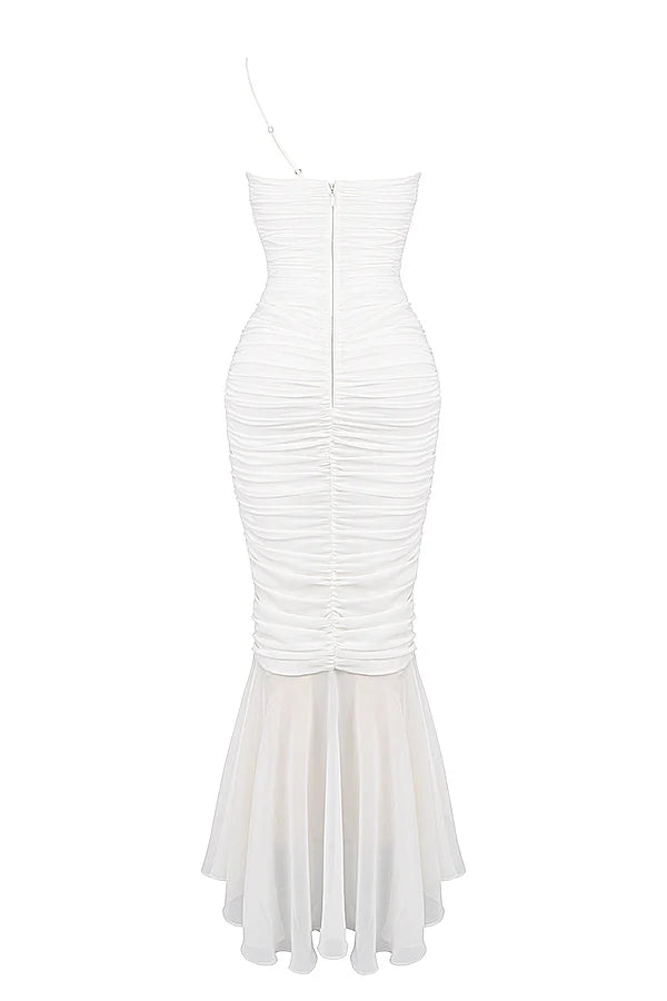 ivory ruched maxi dress
