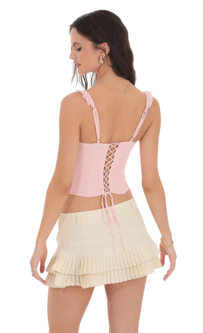 Pleated Ruffle Skort in Cream