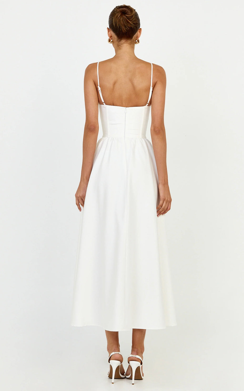 Seren Midi Dress - Corset Bodice Fit And Flare Dress in White