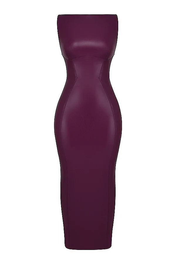 merlot vegan leather maxi dress