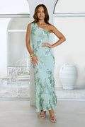 Evening Charm One Shoulder Maxi Dress Sage