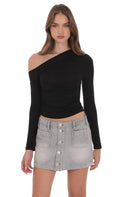 Buttoned Denim Skirt in Washed Grey
