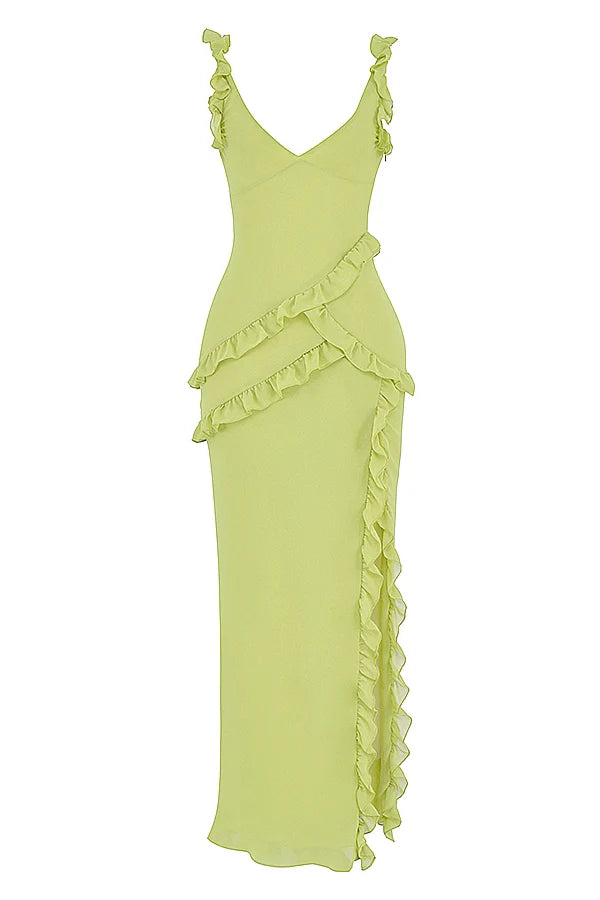 lime ruffle maxi dress