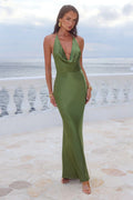 POSEY LOW PLUNGE MAXI DRESS - OLIVE