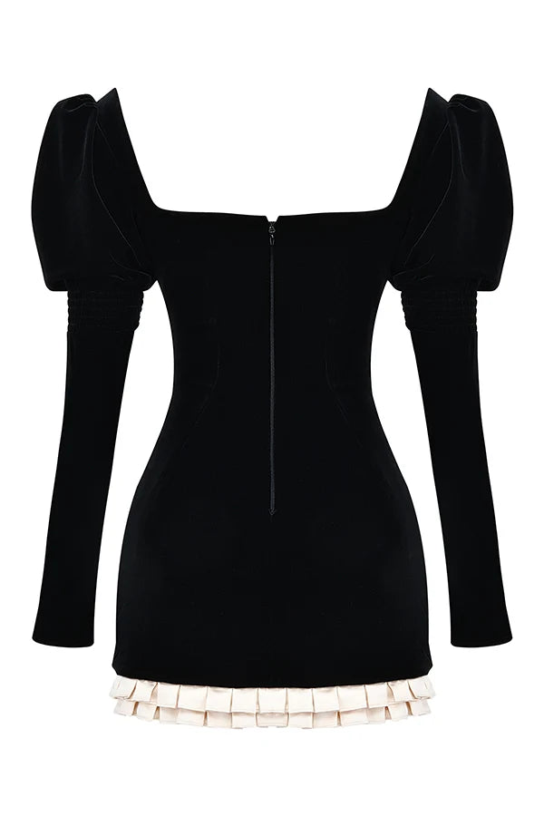 black & vintage cream mini dress