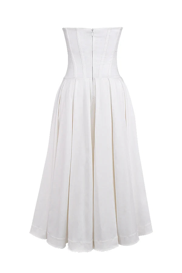 white strapless midi dress